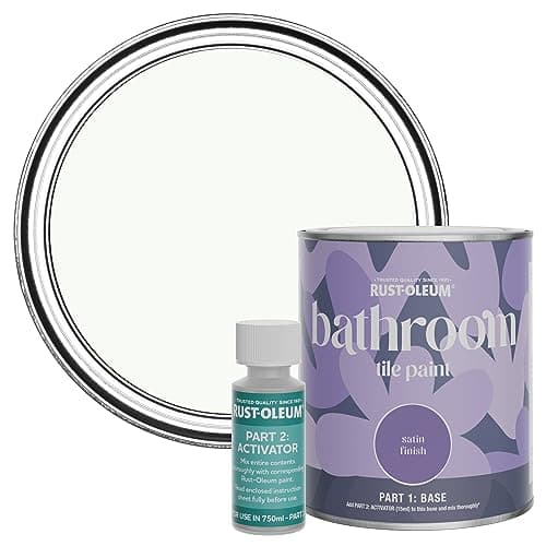 Image of Rust-Oleum White Water-Resistant Bathroom Tile Paint in Satin Finish - Still 750ml
