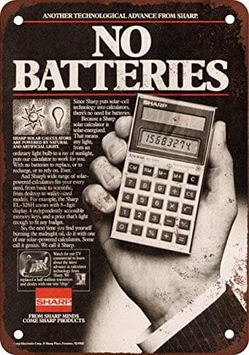 Image of 1983 Sharp Solar Powered Calculator Metal Tin Sign 8X12 Inches