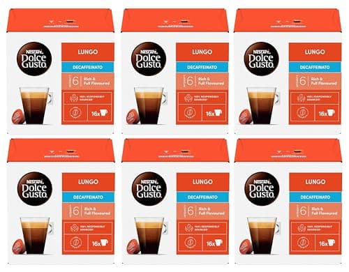 Image of NESCAFÉ DOLCE GUSTO Lungo Decaffeinated Coffee Pods (Pack of 6, Total 96 Decaf Capsules)