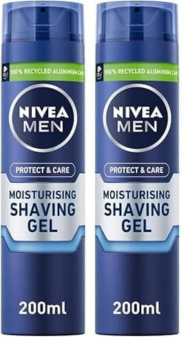 Image of NIVEA MEN Protect & Care - Moisturising Men Shaving Gel - Beard Care - Enriched With Aloe Vera & Pro-Vitamin B5 - Smooth Glide & Close Shave - For Dry Skin - 200 ml (Pack of 2)