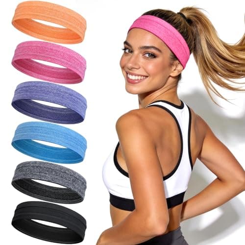 Image of Awumbuk 6 Pack Sweat Headbands for Women, Non Slip Workout Headbands with Silicone Grip, Moisture Wicking Athletic Headband for Running, Yoga, Gym, Hiking, Gardening & Daily Activities
