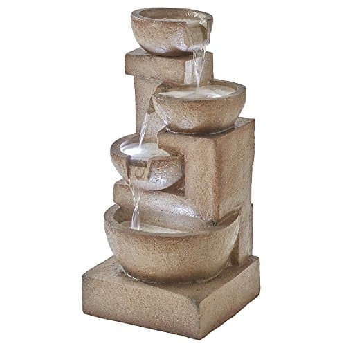 Image of Serenity Durable Stone Effect Tiered 4 Tier Cascade Laguna Water Feature with LED Lights for Indoor & Outdoor Use Measures L37.5 x W40 x H85.5cm