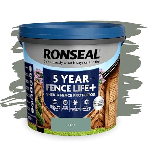 Image of SAVING HUB Fence Paint 5L - Garden Shed Paint, Outdoor Furniture Paints - Exterior Wood Treatment - Used On Rough Swan & Smooth Planed Wood - Sheds & Fences Life Plus - Dry in 4 Hours (Sage)