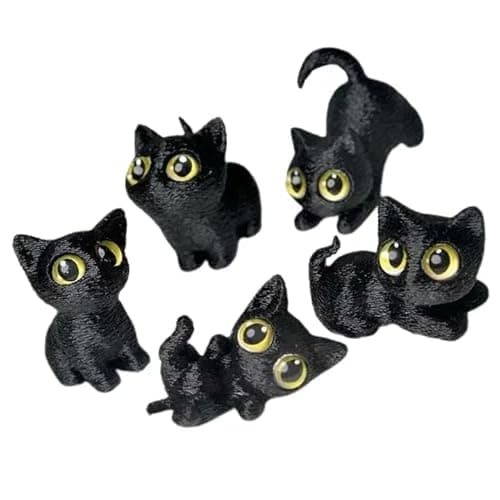 Image of SiumPklay Mini Black Cat Sculpture Set of 5, Adorable Cat Ornaments for Home & Office Desk Decor. These charming black cat gifts serve as perfect cat ornaments and thoughtful cat gifts for women, men