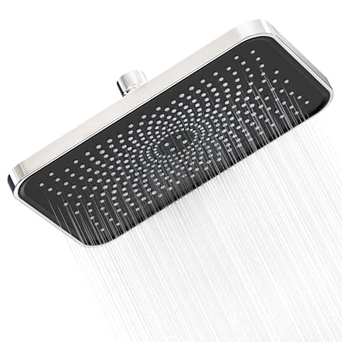 Image of FRIYOYA Water-Saving Rainfall Shower Heads 10 Inch, Square Rain High Pressure Shower Head, Fixed Waterfall Overhead Shower Head with Universal Fitting,Matte Black