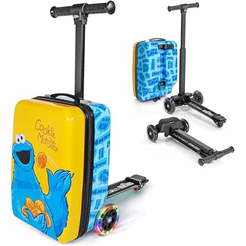 Image of KIDDIETOTES Sesame Street 4-in-1 Detachable Scooter Luggage for Kids – Ride-On Suitcase with Removable Luggage Body, Adjustable Handlebar, Durable Deck & Brake – Carry-On Travel Bag