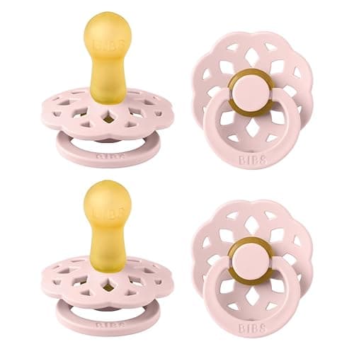 Image of BIBS Boheme Soother 4-Pack. BPA Free Dummy Pacifier, Round Nipple. Natural Rubber Latex, Made in Denmark, Size 2 (6-18 Months), Blossom