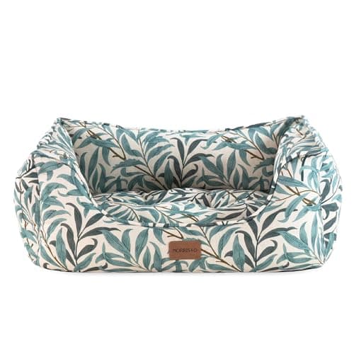 Image of Rosewood x Morris & Co. Willow Boughs Box Bed for Dogs, Small Dog Bed, Ivory/Green, Padded Sides, Non-Slip Base, Washable, Luxury William Morris Print