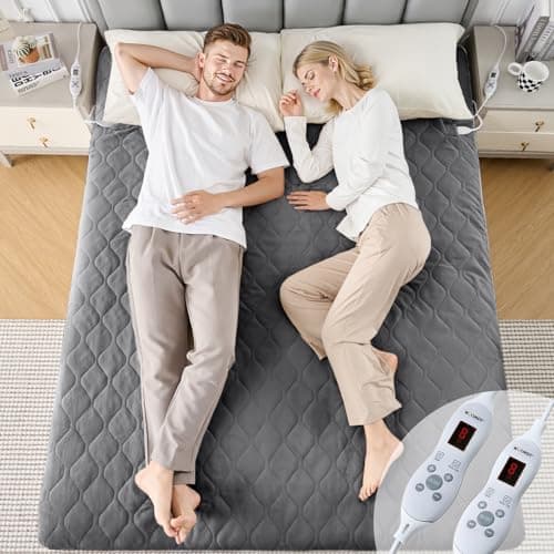 Image of WOOMER Electric Blanket Double Size Dual Control 135 X 190cm, Electric Underblanket with 10 Heat Levels & 12 Hours Auto-Off Timer, Fast Heat Up, Overheat Protection, Machine Washable, Dark Grey