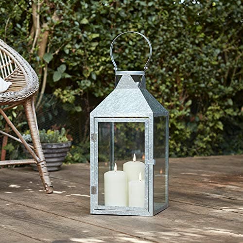 Image of Lights4fun Large Silver Metal Battery Operated Fully Waterproof Outdoor Garden LED TruGlow® Candle Lantern for Indoor Outdoor Use 45cm