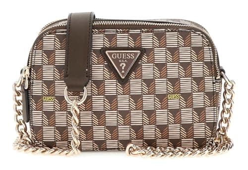 Image of GUESS Women's G Wave Camera Crossbody Shoulder Bag, Brown logo, One Size