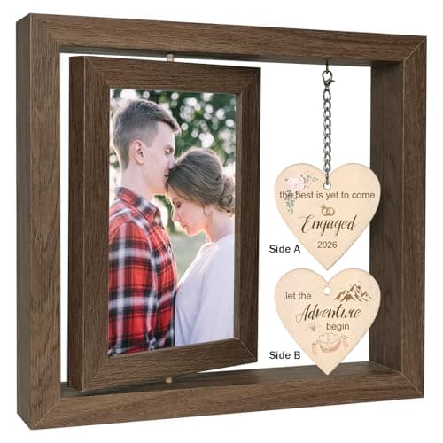 Image of Rotating Engagement Photo Frame - Engagement Gifts for Couples 2026, Holds Two 4x6 Photos, The Best Is Yet to Come - Engaged 2026