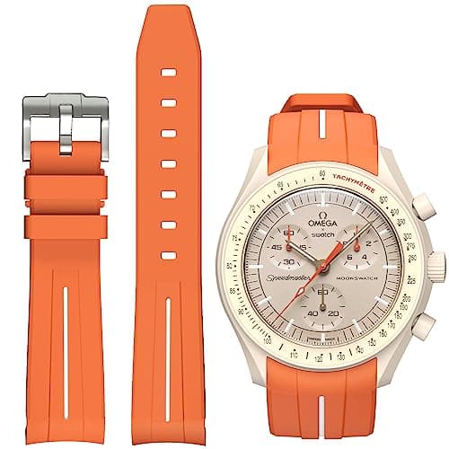 Image of BONACE No Gap Silicone Watch Strap for Omega, Swatch MoonSwatch, Rolex, SEIKO Watches 20mm - Omega X Swatch Moonswatch Speedmaster Watch Replacement Strap - Orange