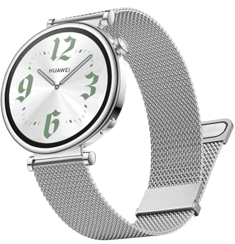 Image of DEALELE Strap Compatible with Huawei Watch GT4 41mm / Garmin Venu 3S / Forerunner 265S/255S / Fossil Women's Gen 6, 18mm Stainless steel Metal Milanese Mesh Replacement Bands for Women Men, Silver