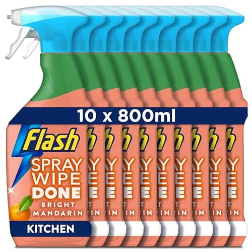 Image of Flash Spray Wipe Done Kitchen Cleaning Sprays, Bright Mandarin, 8 Litres (800 ml x 10)