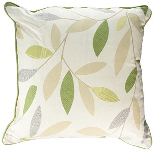Image of Fusion Green Leaf Cushion 43 x 43 cm – 100% Cotton – Filled Cushion with Cover – Piped Edge – Lime Green Botanical Print – Matching Curtains Available – Floral Decorative Pillow for Sofa or Bed