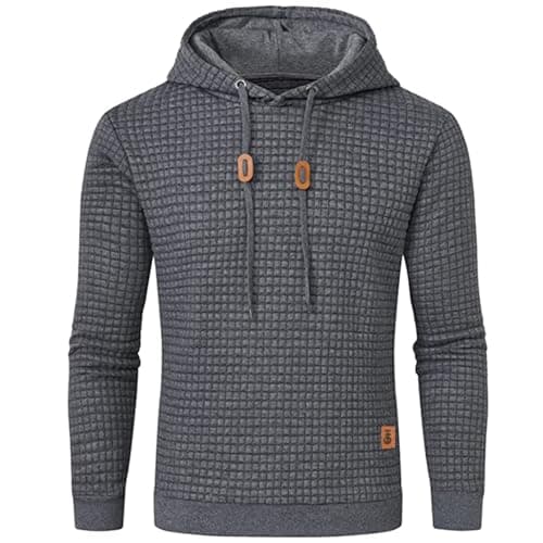 Image of JustSun Mens Hoodies Pullover Men's Sweatshirts Casual Classic Hoody Long Sleeve Jacquard Hooded Sweatshirts Grey M