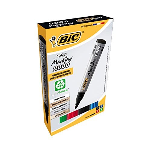 Image of BIC Marking 2000 ECOlutions Permanent Bullet Tip Markers - Assorted Colours, Wallet of 4, Black