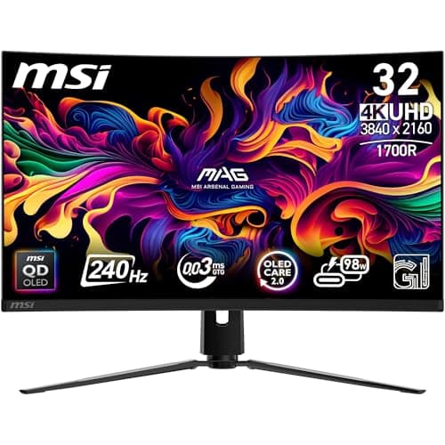 Image of MSI, MPG 321CURX QD-OLED, 32 Inch, 4K UHD, 3840x2160,1700R,OLED Monitor, 240Hz,0,03ms, DisplayHDR True Black 400, Compatible with G-Sync, HDMI 2.1, DP 1.4a, USB C 98W PD, Height Adjustable, Black