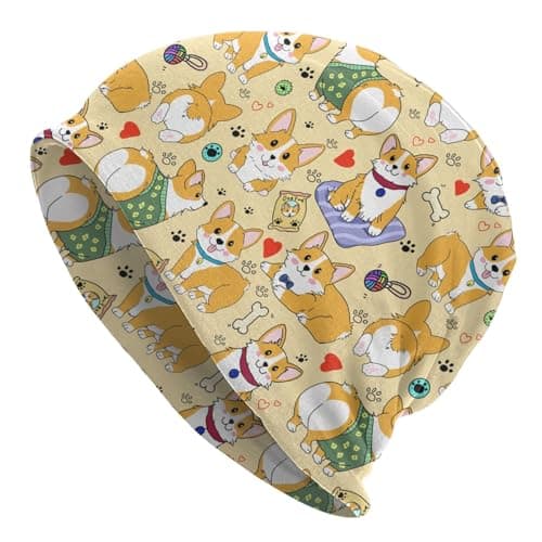 Image of yhogxte Beanie Chemo Hat Cancer Headwear Skull Hat Skull Cap for Women Men, Cute Corgi Dog, One size