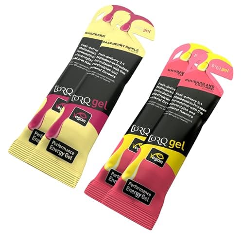 Image of Torq Energy Gel Taster Packs - Gels For Cycling, Running - 4 x 45g (2 Raspberry / 2 Rhubarb Mix)