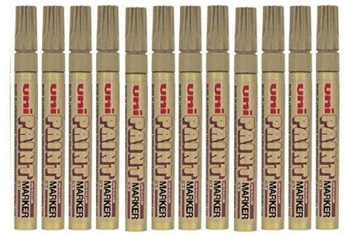 Image of Uni Coloured Medium (2.2-2.8mm) PX-20 Gold Oil Paint Marker Pen Metal Glass Wood Plastic Stone Outdoor Bullet Nib Tip (Pack Of 12)