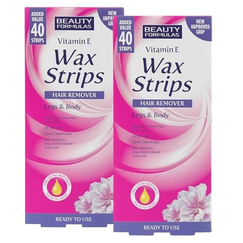 Image of Beauty Formulas Cold Wax Strips 40’s (2-Pack) | Hair Removal for Legs & Body | Vitamin E Shea Butter Formula for Sensitive Skin | Bikini & Body Waxing Strips for Women