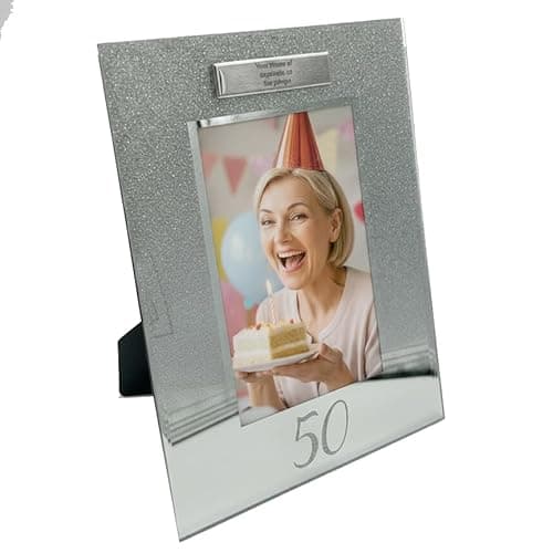 Image of Personalised 50th Birthday Photo Frame Silver Glitter Gift