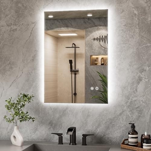 Image of TETOTE 50x70cm LED Bathroom Mirror with Lights, Illuminated Rectangle Mirror for Wall, Backlit Anti-Fog Mirror with 3 Colors Dimmable, Memory Function, HD Tempered Glass IP44, Horizontal/Vertical