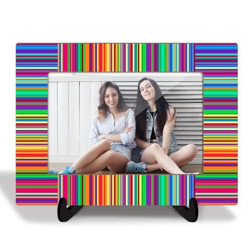Image of ltazhyi Rainbow Wooden Picture Frame with Stand Gift for Boys Girls Women Men Mom Daughter Son, Shelf Home Desk Decor Colorful Photo Frame Tabletop Display 4x6 Vertical & Horizontal -02