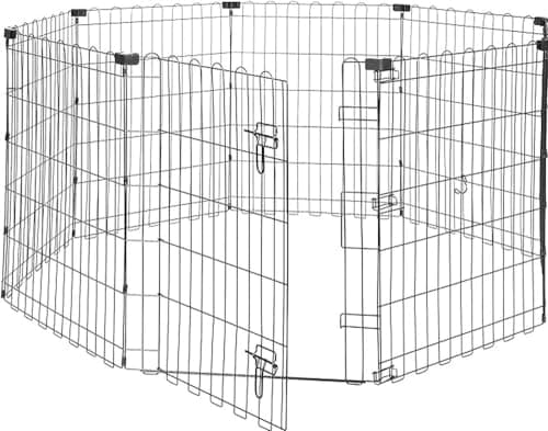 Image of Amazon Basics Foldable Octagonal, Square, Rectangle Metal Dog Pen/Puppy Pen/Playpen Indoor for Dogs and Pets, With door, 152.4 x 152.4 x 76.2 cm high, Black