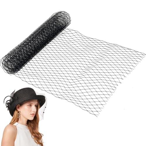 Image of GORGECRAFT 2 Yards Black Veil Netting Fabric 25cm Wide Birdcage Bridal Mesh Fascinator Millinery French Organza Rhombus Headband Bride Hair Net Headdress Hat Decor for Women Girls Wedding Tea Party