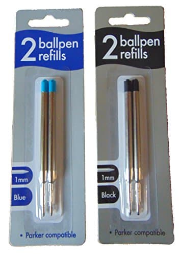 Image of Twin Pack Ballpoint Pen Refills Parker Compatible Black Or Blue Ink (Black)