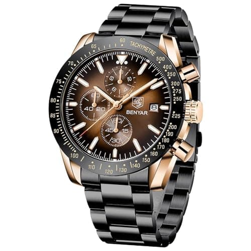 Image of BENYAR Mens Watches Chronograph Analog Quartz Waterproof Stainless Steel Wrist Watches for Men Business Work Sport Casual Classic Mens Dress Watch Unique Elegant Gifts for Men