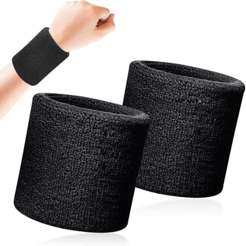 Image of Quelcc 2 Pcs Sweatbands, Sweat Bands Wristbands, Thicken Black Wristbands, Athletic Cotton Sweat Bands, Wrist Sweatband, for Tennis, Basketball, Running, Gym 8 * 8cm