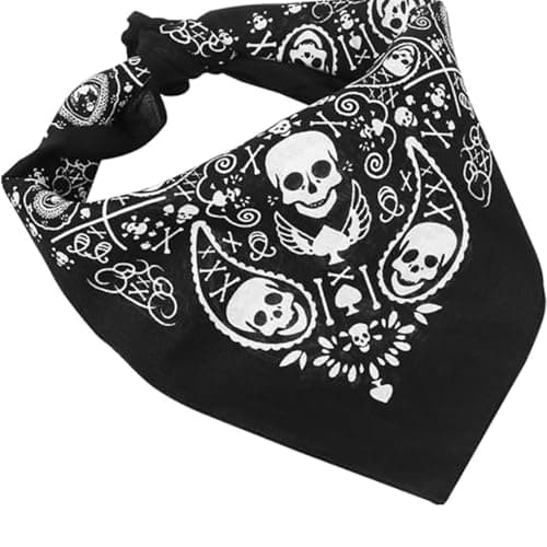 Image of JJiaoLinin Black Bandana Skull Head Scarf,Bandana Head Scarf with Double-sided White Skull Design Men's/Women's Bandana Head Scarf Halloween Costume Accessories for Men Women Adult