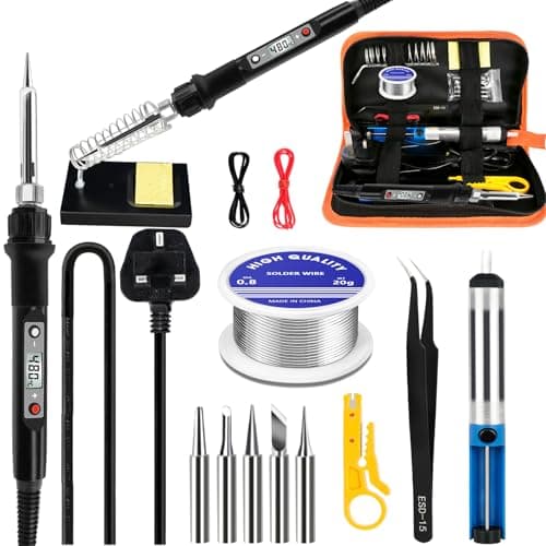 Image of Soldering Iron Kit, 80W LCD Adjustable Temperature 180-520°C, 13 in 1 Electric Soldering Iron Kit Welding Tool, 5 Soldering Tips, Desoldering Pump, Wire Stripper Cutter, Stand, Tweezer