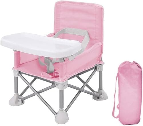 Image of LADIDA Foldable Baby Travel Seat Booster Toddlers Dining Seat Removable Tray with Travel Bag Portable Folding Booster Feeding Chair for Children Toddlers Infants,Pink 403