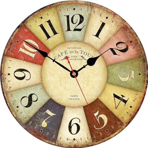 Image of VIKMARI 12 Inch Vintage Rustic Wall Clock, Wooden Shabby Chic Style Clock, Unusual Silent Decorative Wall Clocks for Living Room Kitchen Bedroom Bathroom Office