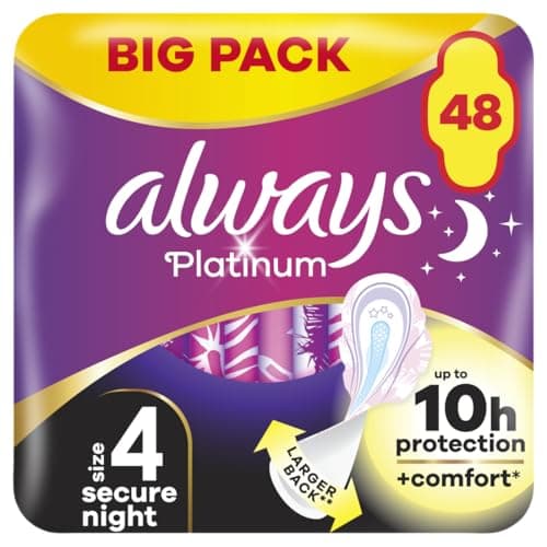 Image of Always Platinum Size 4 Sanitary Pads With Wings Secure Night 12 Pack