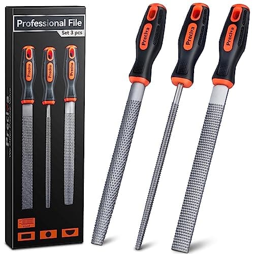 Image of Preciva 3-in-1 Wood Rasp File Tool Set with 3x200mm Flat, Half-Round, Round, High Carbon Steel Woodworking Engineer Files Kit with Soft Grip