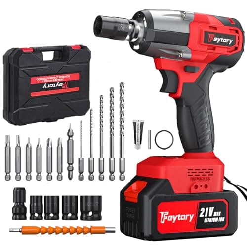 Image of Cordless Impact Wrench,1/2" Brushless Power Impact Gun,2500RPM Electric Wrench, Max Torque 550N.m with 4 Sockets, 12PCS Screwdriver Bits, 4.0Ah Battery & Carry Box for Car Home