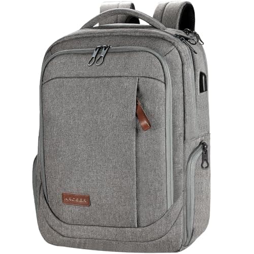 Image of KROSER Laptop Backpack Large 17.3 Inch School Travel Computer Backpack for Laptop with USB Charging Port Water-Resistant Casual Daypack for Business College Work Bag Men Women, Grey