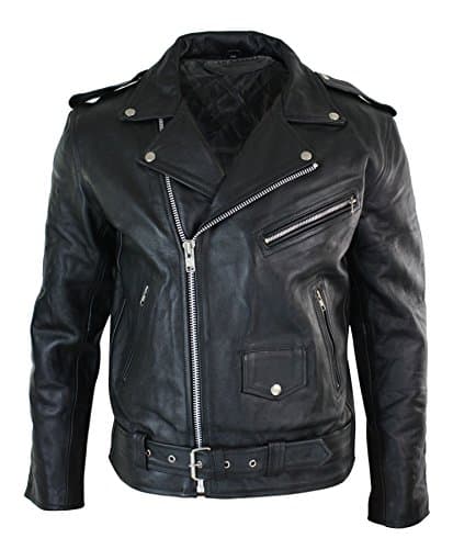Image of Mens Cow Hide Original Cross Zip Brando Biker Motorcycle Real Leather Jacket Black