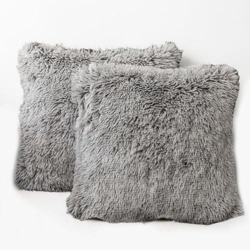 Image of Lifestyle comfort ltd LSC Cushion Covers ONLY 18” x 18” (45cm x 45cm) Faux Fur Throw Pillow Cover Soft Fluffy Decorative Square Pillowcases for Living Room Sofa Couch Bedroom (pack of 2, GREY)