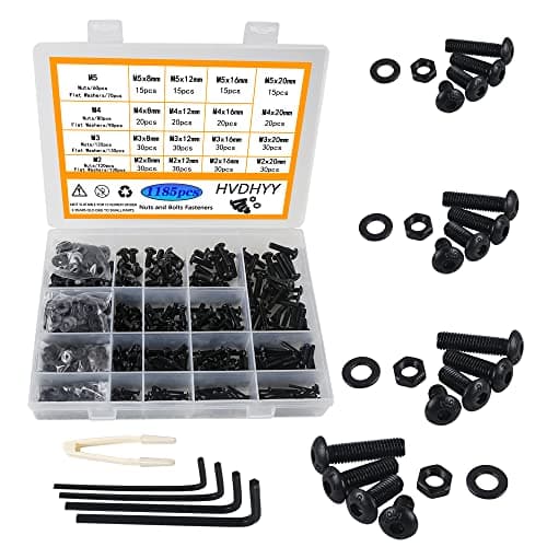 Image of HVDHYY 1180pcs Nut and Bolt set M2 M3 M4 M5 Round Head Machine Screws & Nuts & Washers Black Assortment kit Hex Socket Button with a Reusable Storage Box (4 Hex Wrenches)