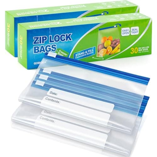 Image of GobiSea 60-Pack Zip Lock Freezer Bags - 4.55L, Ziplock Sandwich Bags Food Storage Bag Zip Seal, BPA-Free Freezer Bag Ziplock with Expandable Bottom for Fruits, Veggies, Meat, Grains