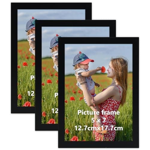 Image of Vasemouh 7x5 Photo Frame Pack of 3, Black 5x7 Picture Frame, Tabletop or Wall Hanging for Home, Gallery or Office Decor