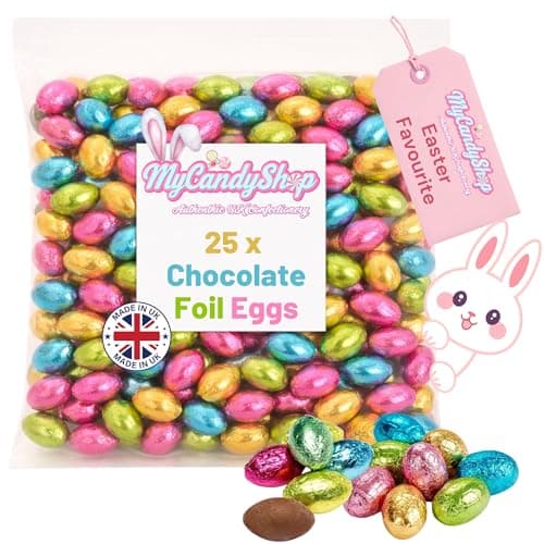 Image of Foil Chocolate Mini Eggs - Pack of 25 Mixed Colour - Bulk Chocolate Eggs Easter Hunt Treats - Creamy Mini Chocolate Eggs for Easter Parties & Celebrations