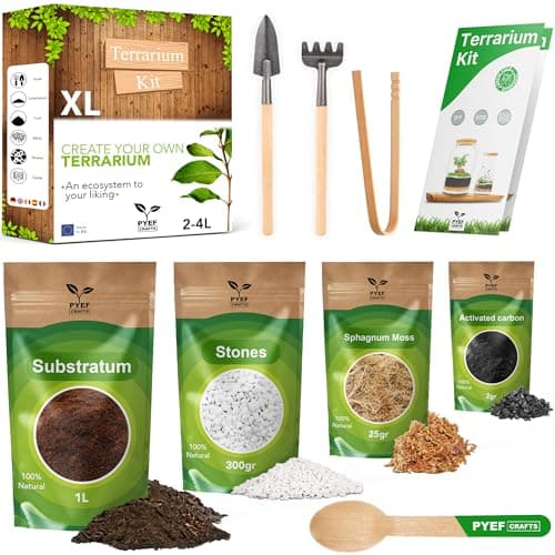Image of PYEF CRAFTS DIY Terrarium Kit for Plants – Starter Set for Garden in Bottle – Self‑Sustaining Ecosystem – Supplies for Succulents, Air Plants, Fern – Set without Jar (XL), Without Plants